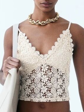 H&M Cream crochet lace cami top
